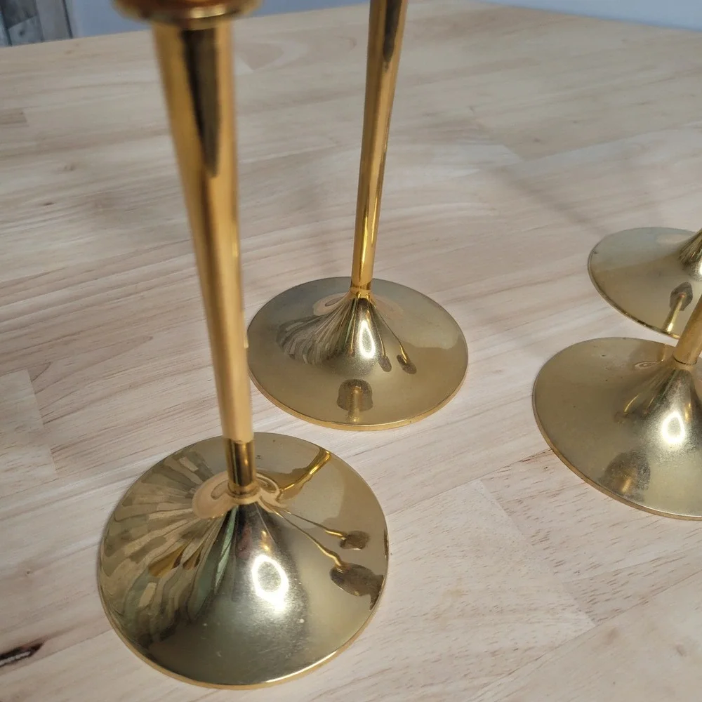 Vtg Scandia Guldgold Karlshamn Sweden 24K‎ Gold Plated Brass 4 Candlesticks  MCM